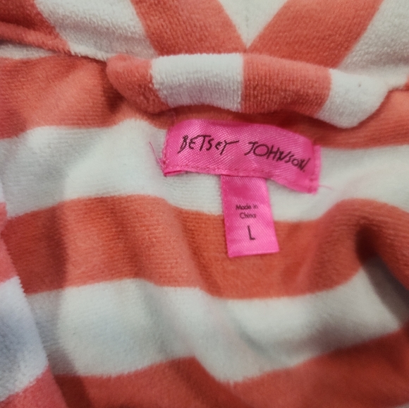 Betsey Johnson Terry Bath Robe, Large, Intimates Women's Peach Striped Belted - Picture 2 of 9